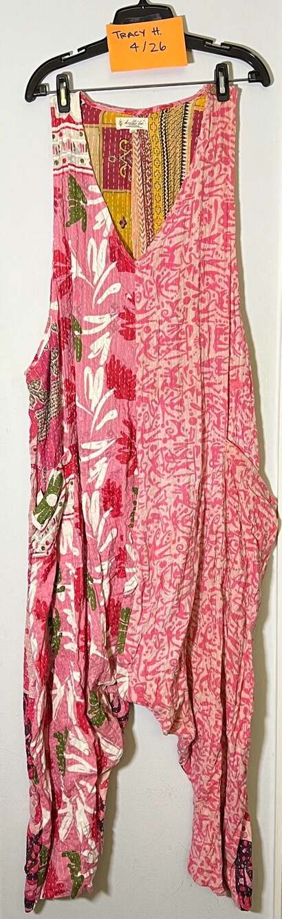 Kantha Pink Erin Jumpsuit with Hand Painted Flowers